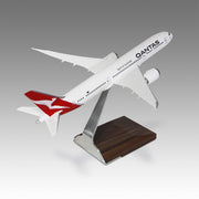 Qantas 787-9 scale aircraft model on wood base by Pacmin Studios showcasing the top right