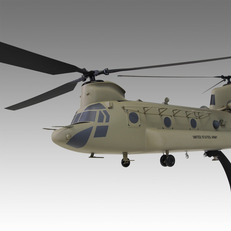 U.S. Army CH-47 Chinook scale helicopter model on resin base by Pacmin Studios showcasing a closeup of the left side