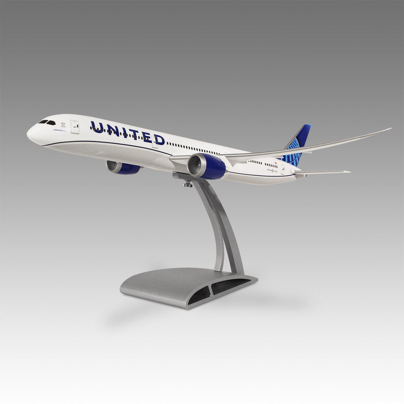 United Airlines 787-10 scale aircraft model on Airfoil™ base by Pacmin Studios showcasing the left side