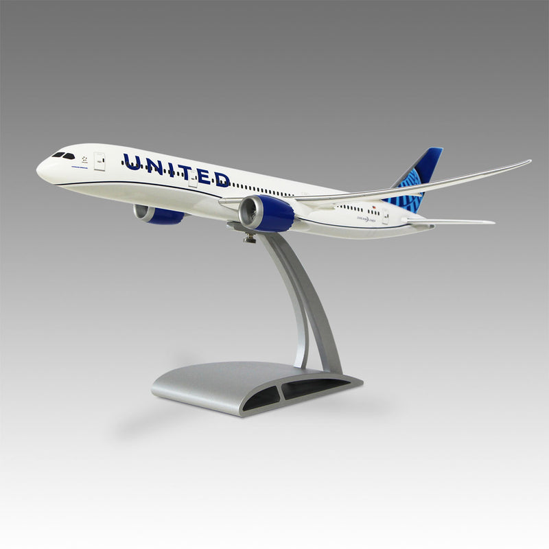 United Airlines 787-9 scale aircraft model on Airfoil™ base by Pacmin Studios showcasing the left side