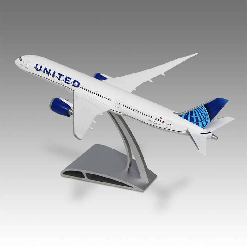 United Airlines 787-9 scale aircraft model on Airfoil™ base by Pacmin Studios showcasing the top left