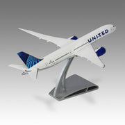 United Airlines 787-9 scale aircraft model on Airfoil™ base by Pacmin Studios showcasing the top right