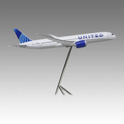 United Airlines 787-9 large scale aircraft exhibit model on tripod base by Pacmin Studios showcasing the right side