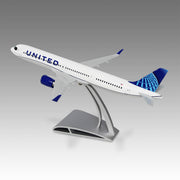 United Airlines A321neo scale aircraft model on Airfoil™ base by Pacmin Studios showcasing the left side
