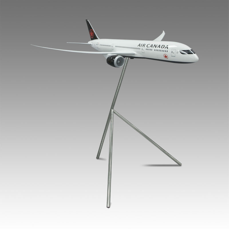 Air Canada 787-9 large scale aircraft exhibit model on tripod base by Pacmin Studios angled to the right