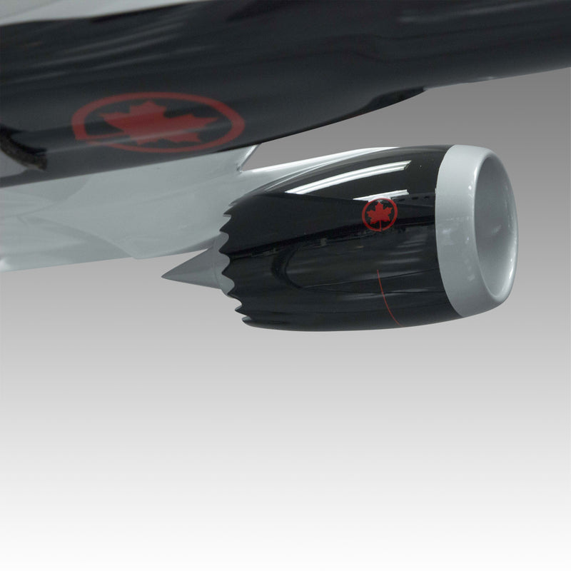 Air Canada 787-9 large scale aircraft exhibit model on tripod base by Pacmin Studios showcasing a closeup of the engine