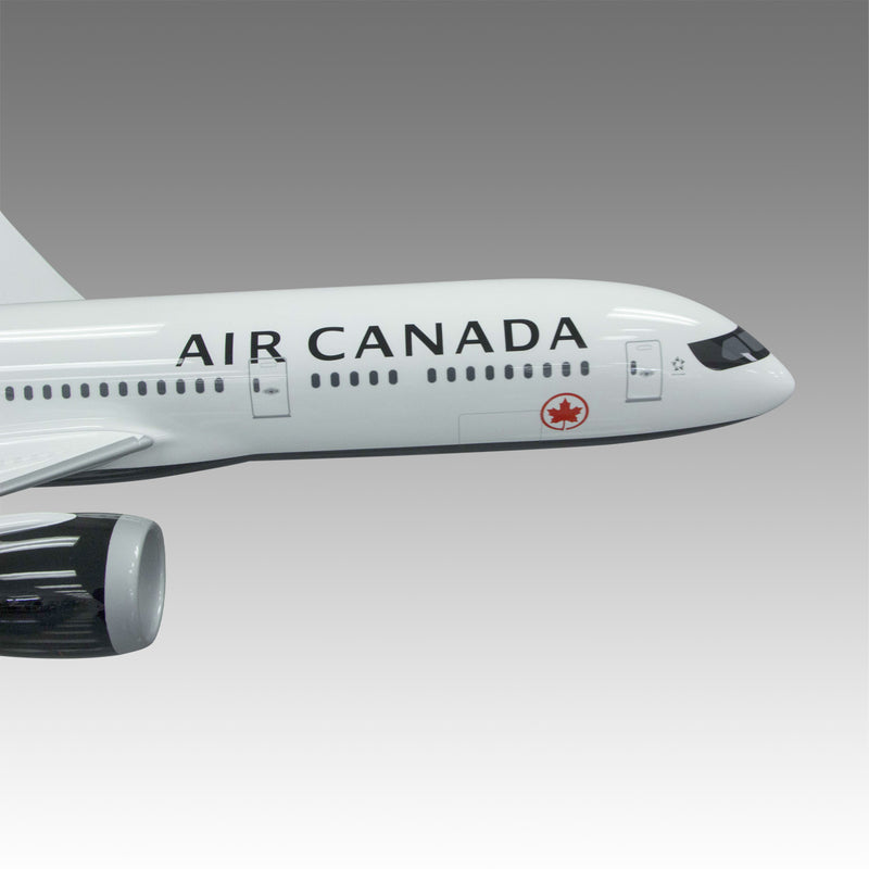 Air Canada 787-9 large scale aircraft exhibit model on tripod base by Pacmin Studios showcasing the front of the fuselage