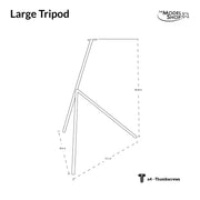 Graphic showing the dimensions for a large tripod base by Pacmin Studios