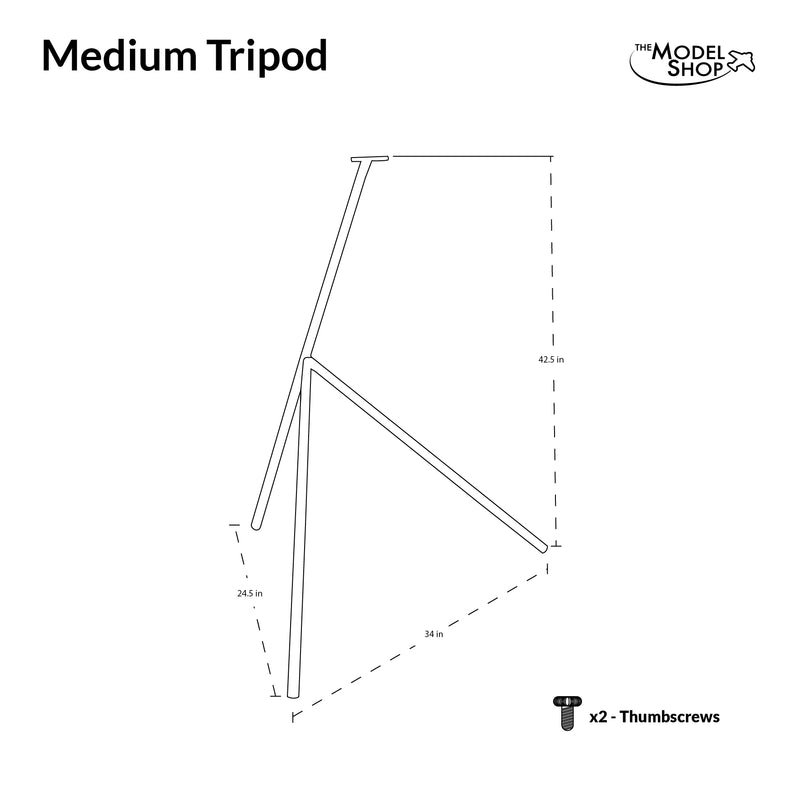 Graphic showing the dimensions for a medium tripod base by Pacmin Studios