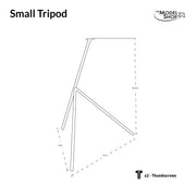 Graphic showing the dimensions for a small tripod base by Pacmin Studios