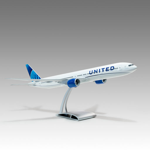 United Airlines 777-300ER scale aircraft model on Airfoil™ base by Pacmin Studios showcasing the right side