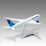 United Airlines 787-9 scale aircraft model on Airfoil™ base by Pacmin Studios showcasing the top right